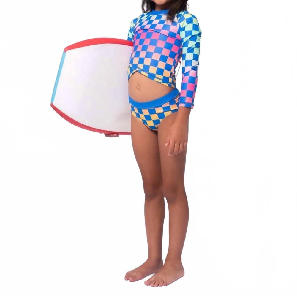 NEW APPAMAN girl's oceana rashguard set in multi checkerboard